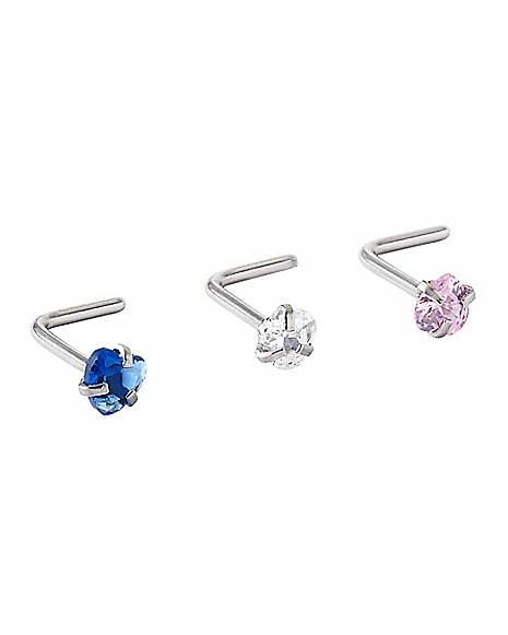 Outlet 🧨 Multi-Pack Assorted CZ L-Bend Nose Rings 3 Pack - 20 Gauge ⭐ 3 Outlet 🧨 Multi-Pack Assorted CZ L-Bend Nose Rings 3 Pack - 20 Gauge ⭐