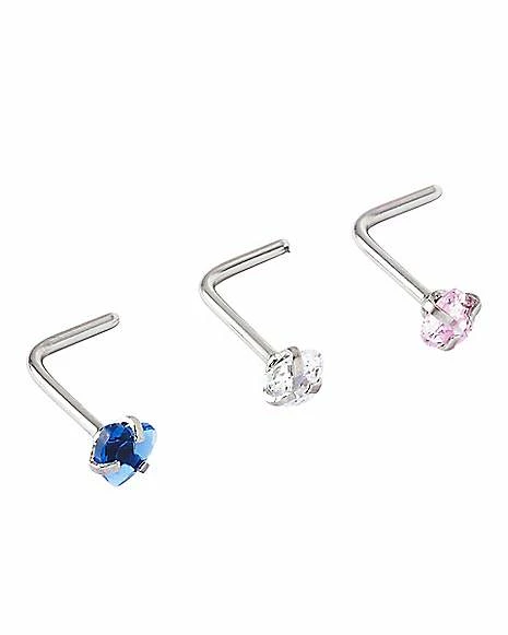 Outlet 🧨 Multi-Pack Assorted CZ L-Bend Nose Rings 3 Pack - 20 Gauge ⭐ 4 Outlet 🧨 Multi-Pack Assorted CZ L-Bend Nose Rings 3 Pack - 20 Gauge ⭐ - Image 2