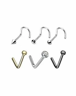 Outlet 🔥 Multi-Pack Assorted CZ Screw and L-Bend Nose Rings 6 Pack - 20 Gauge 👏