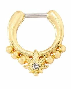 Buy ⭐ CZ Goldtone Leaf Clicker Septum Ring - 16 Gauge 🔔