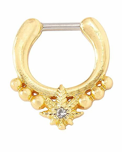 Buy β CZ Goldtone Leaf Clicker Septum Ring - 16 Gauge π 3 Buy β CZ Goldtone Leaf Clicker Septum Ring - 16 Gauge π