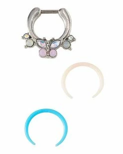 Cheap 😀 Multi-Pack Opal-Effect Clicker and Pincher Septum Rings 3 Pack - 16 Gauge ⭐