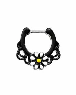 Cheap 💯 Black Daisy Clicker Septum Ring - 16 Gauge 🔔