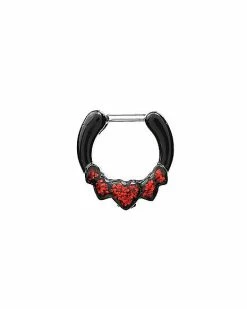 Buy 🎉 Red Glitter Heart Clicker Septum Ring - 16 Gauge ⌛