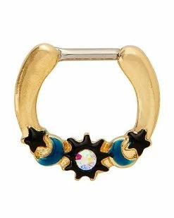 Discount 🌟 CZ Goldtone Celestial Clicker Septum Ring - 16 Gauge 👏