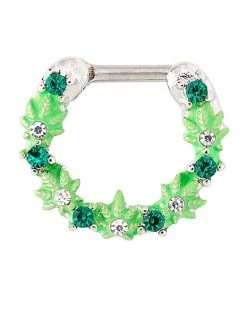 Flash Sale 🎁 CZ Green Leaf Clicker Septum Ring - 16 Gauge 😍