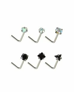 Best Sale 👏 Multi-Pack Shape CZ L-Bend Nose Rings 6 Pack - 20 Gauge 😍 -Playboy Shop 03876976 a