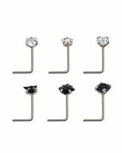 Best Sale 👏 Multi-Pack Shape CZ L-Bend Nose Rings 6 Pack - 20 Gauge 😍 -Playboy Shop 03876976 b