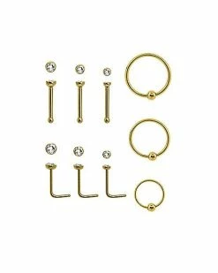 Brand new π Multi-Pack Goldtone CZ Nose Rings 9 Pack - 22 Gauge π₯° 6 Brand new π Multi-Pack Goldtone CZ Nose Rings 9 Pack - 22 Gauge π₯° -Playboy Shop 03877032