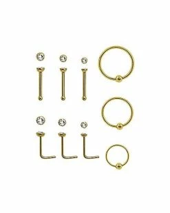 Brand new π Multi-Pack Goldtone CZ Nose Rings 9 Pack - 22 Gauge π₯° 7 Brand new π Multi-Pack Goldtone CZ Nose Rings 9 Pack - 22 Gauge π₯° -Playboy Shop 03877040