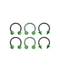 Hot Sale 🔔 Multi-Pack Ombre Black and Green Horseshoe and Captive Rings 6 Pack - 16 Gauge 🔥 -Playboy Shop 03877305