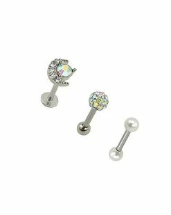 Flash Sale 😉 Multi-Pack Pave CZ Crescent Moon Cartilage Barbells 3 Pack - 16 Gauge 🛒