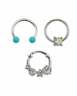 Discount ✨ Multi-Pack CZ Captive Horseshoe and Septum Rings 3 Pack - 16 Gauge ✨