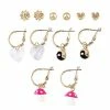 Best Sale 🧨 Multi-Pack Goldtone Ying Yang Mushroom and Heart Hoop Dangle and Stud Earrings - 6 Pairs 👍 -Playboy Shop 03877461 a