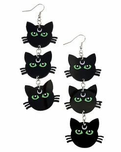 Discount 💯 Black Cats Crescent Moon Drop Dangle Earrings 👏