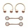 Flash Sale 🌟 Multi-Pack CZ Opal-Effect Rose Gold Plated Nipple Barbells and Horseshoe Rings 4 Pack - 14 Gauge 🧨 -Playboy Shop 03877586 a