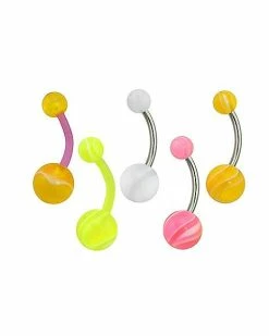 Best Sale 🧨 Multi-Pack Orange and Pink White Swirl Effect Banana Belly Rings 5 Pack - 14 Gauge 🧨 -Playboy Shop 03877628 b