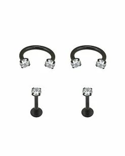 New 🛒 Multi-Pack CZ Black Horseshoe and Labret Lip Rings 4 Pack - 16 Gauge 👍