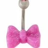 Best deal 🔥 CZ Pink Bow Banana Belly Ring - 14 Gauge 🛒