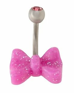 Best deal 🔥 CZ Pink Bow Banana Belly Ring - 14 Gauge 🛒