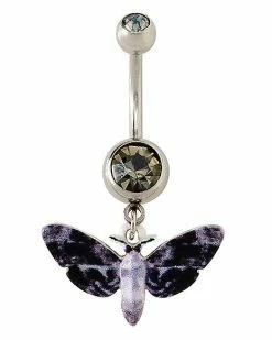 Best Pirce 👍 CZ Death Moth Dangle Belly Ring - 14 Gauge 😍