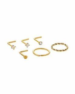 Cheap ❤️ Multi-Pack CZ Titanium Goldplated Hoops and L-Bend Nose Rings 6 Pack - 20 Gauge 👏