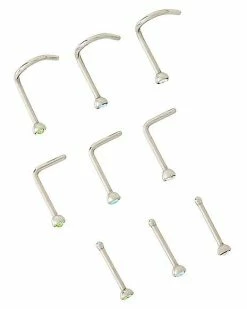 Wholesale 🎁 Multi-Pack CZ Multi-Color Screw Nose Rings L-Bend Nose Rings and Pin Nose Rings 9 Pack - 20 Gauge ❤️ -Playboy Shop 03879426 b
