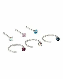 Outlet 👍 Multi-Pack CZ Silverplated Half Hoop and Pin Nose Rings 6 Pack - 20 Gauge 🔔
