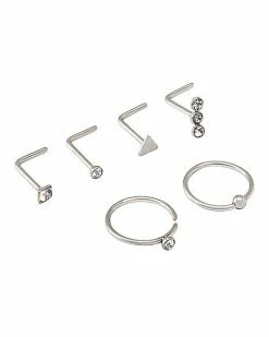 Wholesale 😉 Multi-Pack CZ Titanium L-Bend and Hoop Nose Rings 6 Pack - 20 Gauge 🔔