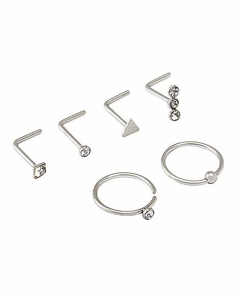 Wholesale π Multi-Pack CZ Titanium L-Bend and Hoop Nose Rings 6 Pack - 20 Gauge π 3 Wholesale π Multi-Pack CZ Titanium L-Bend and Hoop Nose Rings 6 Pack - 20 Gauge π
