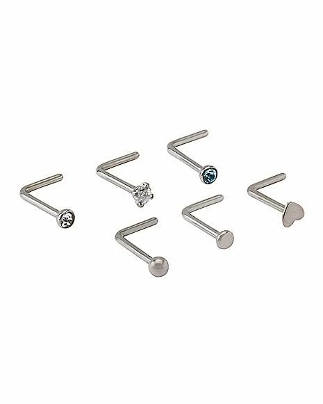 Best Sale π― Multi-Pack CZ Silverplated Titanium L-Bend Nose Rings 6 Pack - 20 Gauge π 3 Best Sale π― Multi-Pack CZ Silverplated Titanium L-Bend Nose Rings 6 Pack - 20 Gauge π