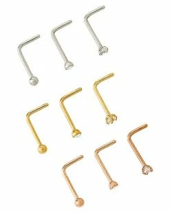 Flash Sale π€© Multi-Pack CZ Silvertone Goldtone and Rose Goldtone L-Bend Nose Rings 9 Pack - 20 Gauge β¨ 5 Flash Sale π€© Multi-Pack CZ Silvertone Goldtone and Rose Goldtone L-Bend Nose Rings 9 Pack - 20 Gauge β¨ -Playboy Shop 03879871 b