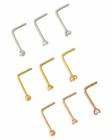 Flash Sale π€© Multi-Pack CZ Silvertone Goldtone and Rose Goldtone L-Bend Nose Rings 9 Pack - 20 Gauge β¨ 4 Flash Sale π€© Multi-Pack CZ Silvertone Goldtone and Rose Goldtone L-Bend Nose Rings 9 Pack - 20 Gauge β¨ - Image 2