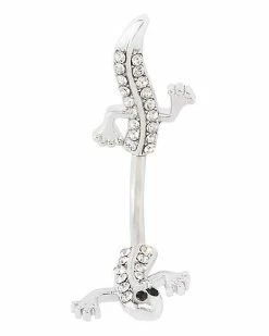 Cheapest ⭐ CZ and Silverplated Lizard Fixed Banana Belly Ring - 14 Gauge 😉 -Playboy Shop 03880168 c
