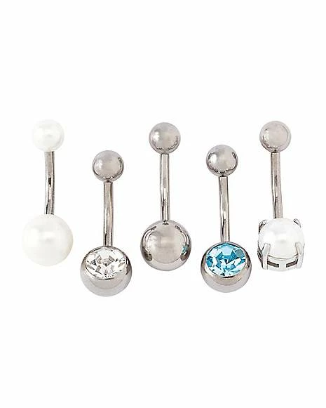 Promo π Multi-Pack CZ Pearl-Effect and Silverplated Titanium Belly Rings 5 Pack - 14 Gauge π₯ 3 Promo π Multi-Pack CZ Pearl-Effect and Silverplated Titanium Belly Rings 5 Pack - 14 Gauge π₯