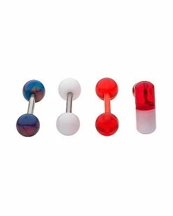 New 𧨠Multi-Pack Pill Red and White Barbells 4 Pack - 14 Gauge π