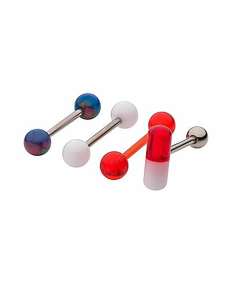 New 𧨠Multi-Pack Pill Red and White Barbells 4 Pack - 14 Gauge π 4 New 𧨠Multi-Pack Pill Red and White Barbells 4 Pack - 14 Gauge π - Image 2