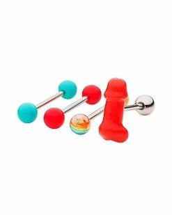 Brand new 🔔 Multi-Pack Red and Rainbow Barbells 4 Pack - 14 Gauge 😀 -Playboy Shop 03880432 b