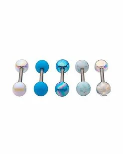 Hot Sale 😉 Multi-Pack Blue and White Pearl-Effect Barbells 5 Pack - 14 Gauge ✔️