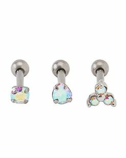 Best Pirce 🎁 Multi-Pack CZ and Silverplated Titanium Cartilage Barbells 3 Pack - 16 Gauge ❤️