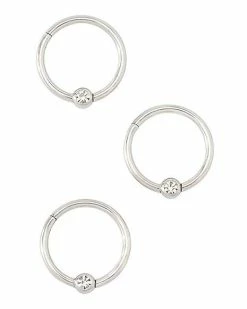 Coupon 🎁 Multi-Pack CZ and Silverplated Hinged Hoop Rings 3 Pack - 16 Gauge 🌟