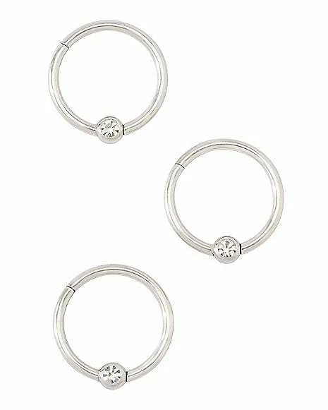 Coupon π Multi-Pack CZ and Silverplated Hinged Hoop Rings 3 Pack - 16 Gauge π 3 Coupon π Multi-Pack CZ and Silverplated Hinged Hoop Rings 3 Pack - 16 Gauge π