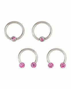 Top 10 😍 Multi-Pack CZ and Silverplated Pink Pave Titanium Cartilage Captive Rings and Horseshoes 4 Pack - 16 Gauge ❤️