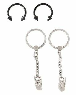 Buy ⭐ Multi-Pack Spiked Horseshoe and Skeleton Dangle Captive Rings 4 Pack - 16 Gauge ✨