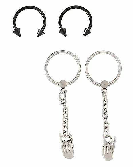 Buy ⭐ Multi-Pack Spiked Horseshoe and Skeleton Dangle Captive Rings 4 Pack - 16 Gauge ✨ 3 Buy ⭐ Multi-Pack Spiked Horseshoe and Skeleton Dangle Captive Rings 4 Pack - 16 Gauge ✨