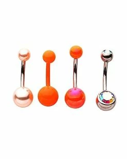 Coupon 🛒 Multi-Pack CZ Orange Belly Rings 4 Pack - 14 Gauge 💯
