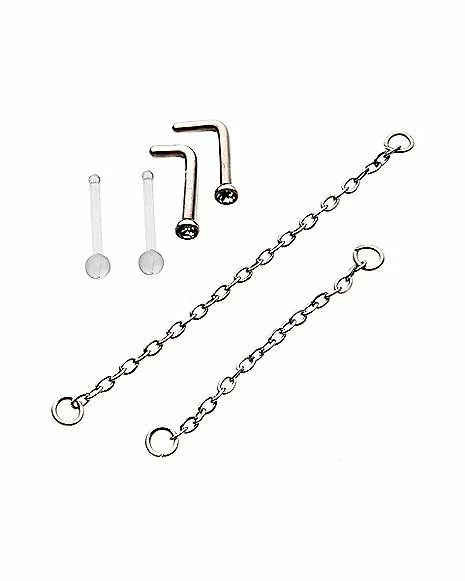 Cheap π₯ Multi-Pack CZ L-Bend Nose Rings and Nose Chains 2 Pair - 18 Gauge π₯ 3 Cheap π₯ Multi-Pack CZ L-Bend Nose Rings and Nose Chains 2 Pair - 18 Gauge π₯
