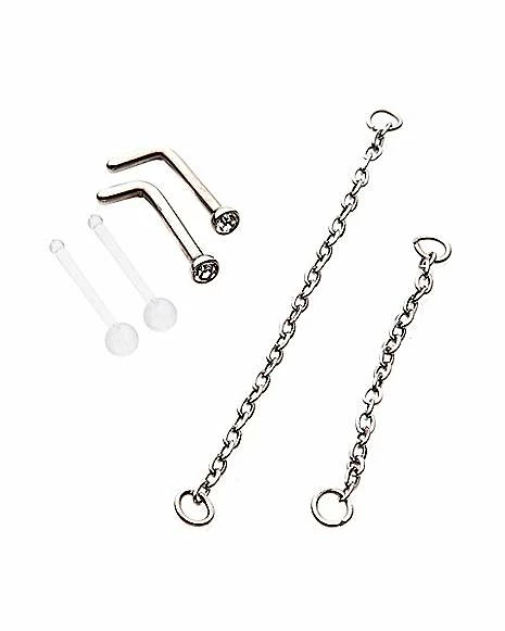 Cheap π₯ Multi-Pack CZ L-Bend Nose Rings and Nose Chains 2 Pair - 18 Gauge π₯ 4 Cheap π₯ Multi-Pack CZ L-Bend Nose Rings and Nose Chains 2 Pair - 18 Gauge π₯ - Image 2