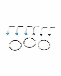 Best deal 👏 Multi-Pack Blue Opal-Effect L-Bend Nose Rings and Hoop Nose Rings 9 Pack - 20 Gauge 🥰