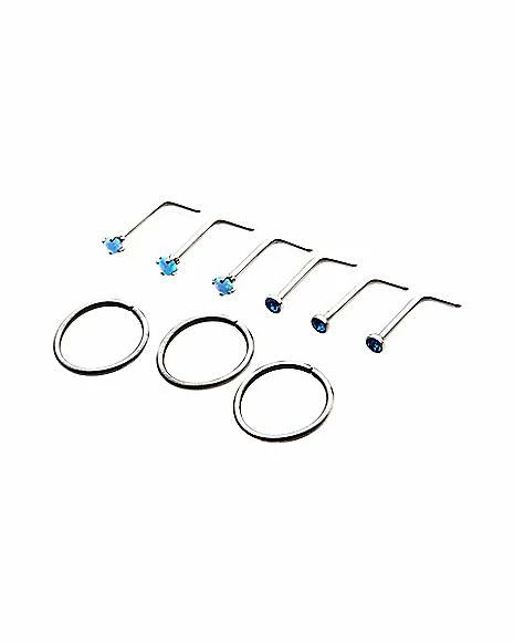 Best deal π Multi-Pack Blue Opal-Effect L-Bend Nose Rings and Hoop Nose Rings 9 Pack - 20 Gauge π₯° 4 Best deal π Multi-Pack Blue Opal-Effect L-Bend Nose Rings and Hoop Nose Rings 9 Pack - 20 Gauge π₯° - Image 2
